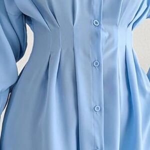 Elegant Sky Blue Button-Up Dress – Tailored Fit – Size Medium